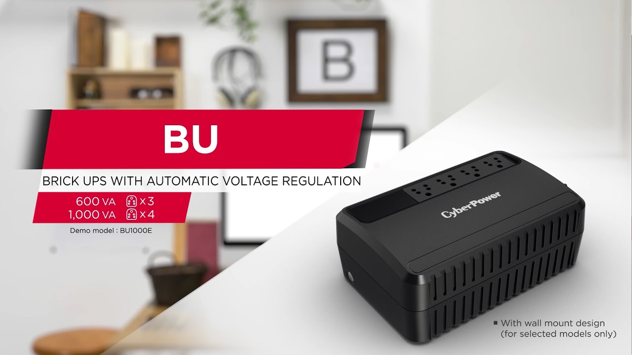 CyberPower BU600E 600VA UPS, Line-interactive UPS Topology, Automatic Voltage Regulation (AVR), Overload Protection With Configurable Alarm. CyberPower BU600E 600VA UPS, Line-interactive UPS Topology, Automatic Voltage Regulation (AVR), Overload Protection With Configurable Alarm.
